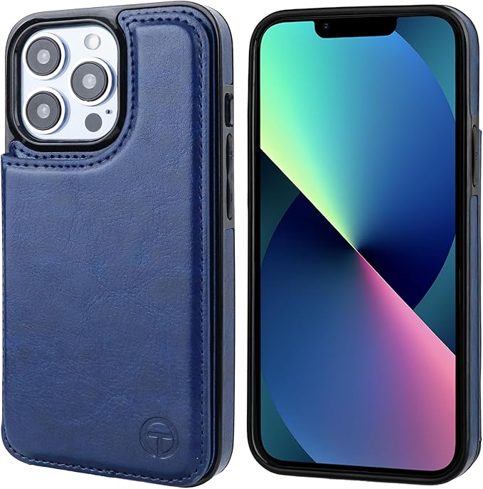 ONETOP Compatible with Magsafe for iPhone 13 Pro Wallet Case with Card Holder, PU Leather Kickstand RFID Blocking Case, Double Magnetic Clasp and Durable Shockproof Cover 6.1 Inch (Blue)