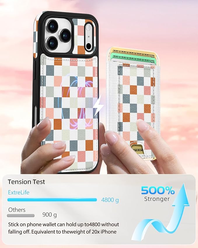 Shorogyt for iPhone 17 Pro Max Case Wallet - Fits 5 Cards, Compatible with Magsafe Detachable Magnetic Credit Card Holder Leather Cardholder Cute Phone Cover Women Girls for Apple 17 ProMax, Checkered
