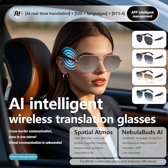Audio Sunglasses for Men Women, Smart Glasses with Open Ear Speakers, Wireless Music & Calls, UV Protection, Sports Outdoor Glasses for Running Cycling Driving（Brown）