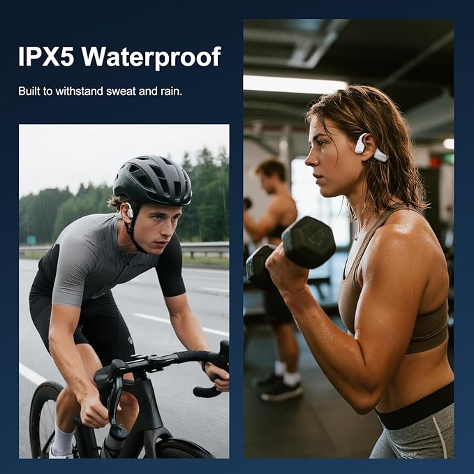 Open Ear Headphones, Running Headphones Bluetooth 5.4 with Built-in Mic, Bluetooth Headphone 14H Battery & IPX5 Waterproof, Sports Headphones for Running, Cycling, Walking-White