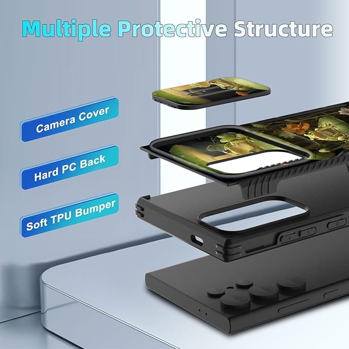 for Galaxy S24 Ultra Case Built in Slide Camera Lens Cover,Heavy Duty Shockproof Protection Dual Layer Case for Samsung Galaxy S24 Ultra 6.8" 2024,Cute Frog Mushroom