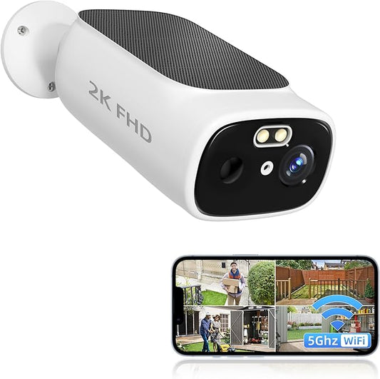 2K Solar Camera Outdoor Wireless-5/2.4Ghz WiFi Cameras for Home Security, AI Motion Detection, Color Night Vision, SD Card/Cloud Storage, Waterproof, Compatible with Alexa/Google Home (1 Camera)