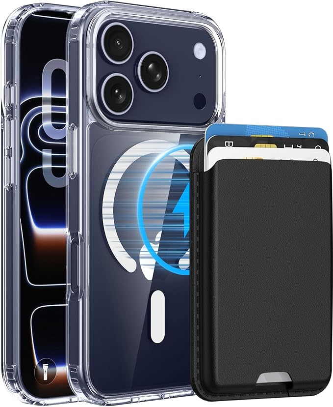 Magnetic for iPhone 17 Pro Clear Case with Black Detachable Wallet, Compatible with MagSafe, Credit Card Holder with Slim Shockproof Protective Phone Cover