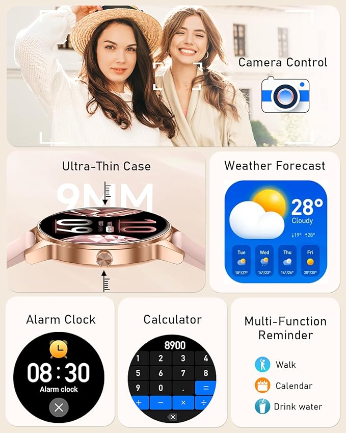 Smart Watch for Women, Answer/Make Call,1.27'' Touchscreen, 120+ Sports Fitness Tracker, 24H Heart Rate/SpO2/Sleep/Menstrual Cycle/IP68 Fitness Watch for Android iOS, 4 Straps (Rose Gold)