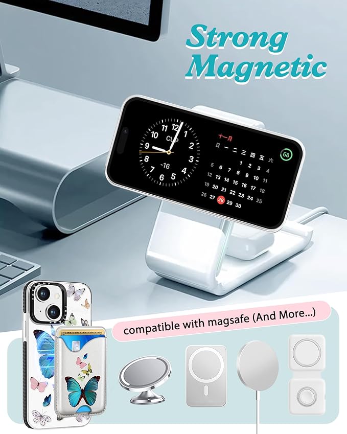 Toycamp for iPhone 15 Case - Compatible with Magsafe with Credit Card Holder Wallet Magnetic Cute Women Teen Girls Kawaii Girly Unique Butterfly Design Pretty Phone Cover for Apple 15 6.1"