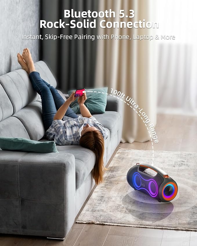 Portable Bluetooth Speaker Wireless, 180W Max Loud Waterproof Speakers, Bass Boost Boom Box for Party and Outdoor, w/2*Subwoofer, 2*Tweeter, DSP, IP65, 24H, TWS, TF, USB, AUX