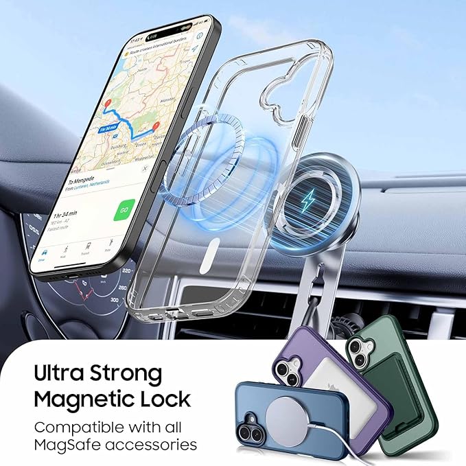 Magnetic for iPhone 16 Clear Case with Black Detachable Wallet, Compatible with MagSafe, Credit Card Holder with Slim Shockproof Protective Phone Cover