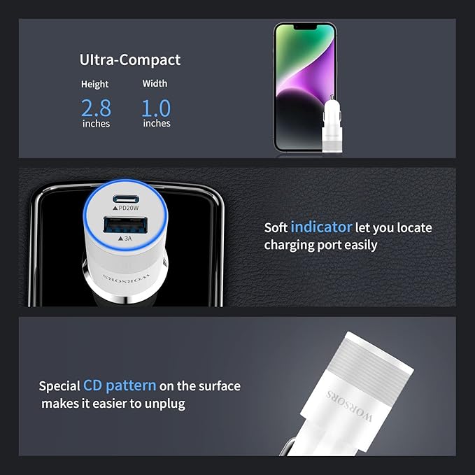 35W USB C Fast Car Charger [Apple MFi Certified] for iPhone 14 Pro/14 Pro Max/14+, iPhone 13/12/11/Mini/XS/XR/8/SE, iPad, 20W PD3.0 Rapid Charging Adapter + 3Ft Type C to Lightning Cable Cord - White