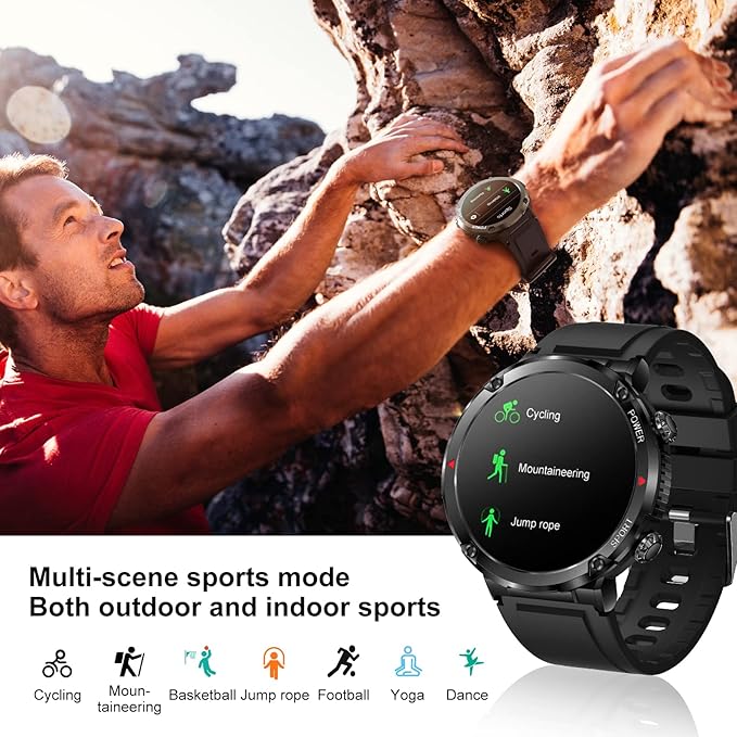 Smart Watch for Men, Bluetooth Call, Waterproof Fitness Tracker, Heart Rate/Sleep Monitor, 22 Sports Modes