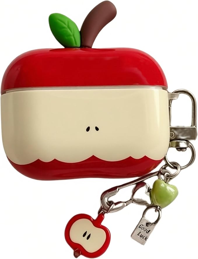 JANDM 3D Fruit Case with Keychain for AirPods Pro 3,Cute Apples-Shaped Design Aesthetic Shockproof Cover with Strap Protective Cover for Women Girls