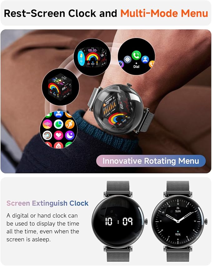 Smart Watches for Women Men[Calls/2 Bands/Metal Thin Body] for Android iPhone Samsung Compatible,1.43" Micro-Spherical AMOLED Screen,IP68 Waterproof Sports Watch (Black Steel)