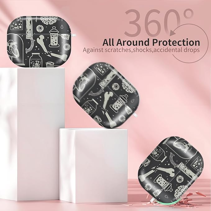 AirPod Pro 3 (2025) Case Cover for Women, Cute Shockproof TPU Protective Case with Gold Round Buckle, Anti-Drop Design Skulls