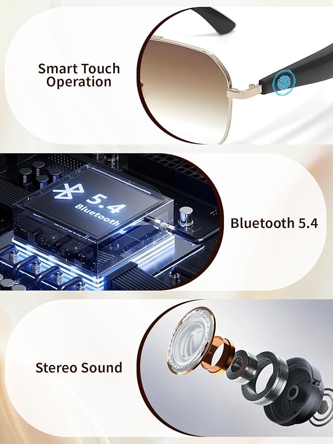 Bluetooth Sunglasses for Men, AI Smart Glasses with Open-Ear Speakers for Music & Calls, Blue Light Blocking UV400 Lenses Lightweight Translation Glasses for Driving, Travel & Work