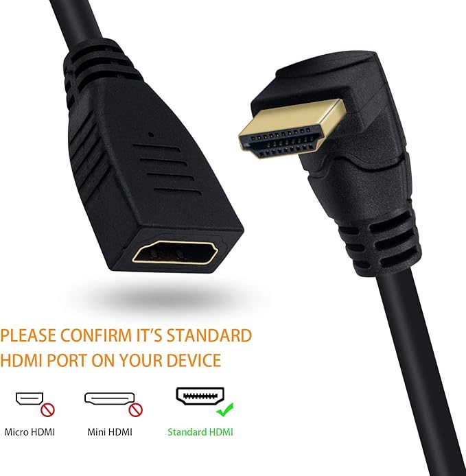 Poyiccot 8K HDMI Extension Cable, Short HDMI 90 Degree Male to Female HDMI 2.1 Cable 48Gbps with 8K 60Hz Video and 3D HDR for TV/Xbox /PS4 /PS5 (Up Angle), 0.5feet