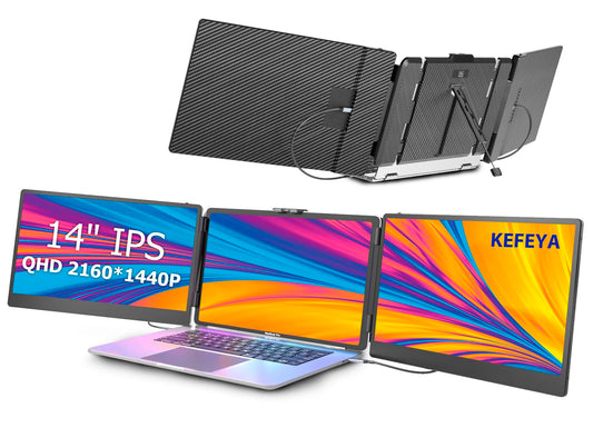 KEFEYA Laptop Screen Extender, 14" Portable Monitor for Laptop, 1440P QHD Triple Screen Monitor Extender for 13"-17" Laptops, HDMI/USB-C for MacBook, Windows, Chrome, Switch, Plug & Play