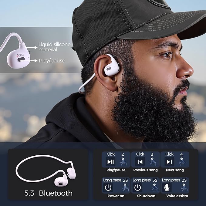 Open Ear Headphones Bluetooth 5.3, Air Conduction Sport Headphones with 12H Playtime, IPX6 Waterproof, Lightweight 20g Painless Wireless Earbuds for Running, Cycling, Workout