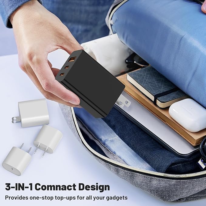 USB C Charger Block, 100W GaN 3-Port Super Fast Charging Station Hub,USB C Multi Wall Cube Plug,65W Type C Power Adapter Brick Box for MacBook Pro/Air,iPad,Apple iPhone 17 16 15 Pro Max,Samsung Galaxy