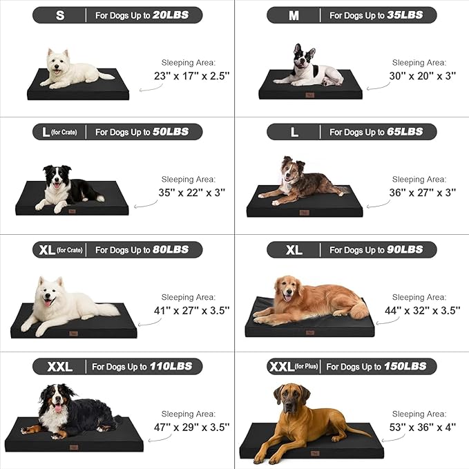 Outdoor Large Washable Dog Bed, Orthopedic Egg Crate Foam Dog Crate Mat for Large Dogs with Removable Oxford Cooling Cover, Black