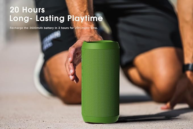 EDUPLINK Bluetooth Speaker IPX7 Waterproof Wireless Speaker with Bass 20H Playtime TWS Stereo Pairing Portable Outdoor Speakers for Beach Camping Travel Gifts for Men Women Girls Boys Teens Green