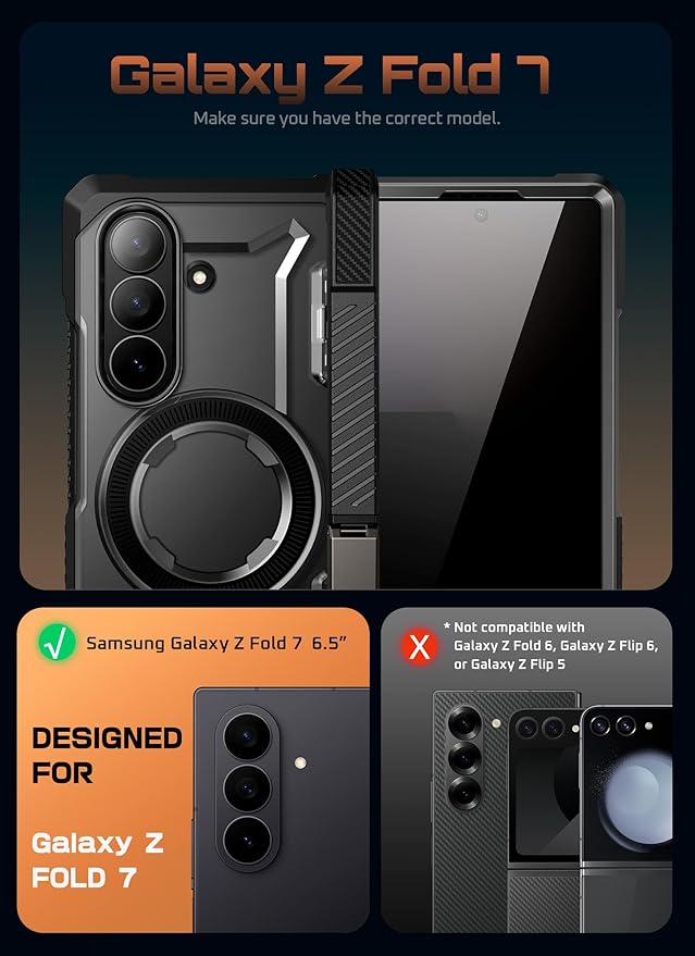SUPCASE for Samsung Galaxy Z Fold 7 Case with Kickstand (UB Grip), [Built-in Privacy Screen Protector] [Hinge Coverage] Military-Grade Protection Phone Case, Dark