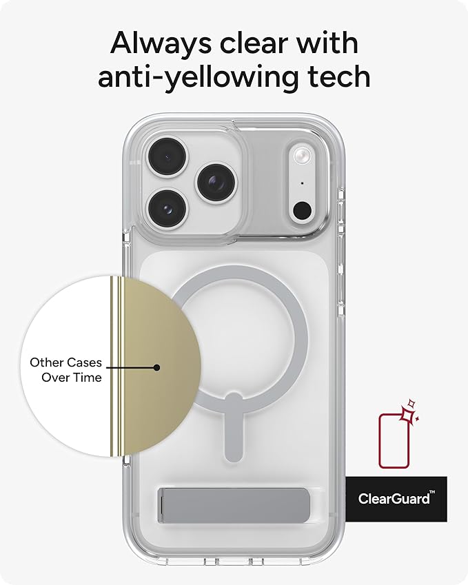 ZAGG Santa Cruz Snap Case with Kickstand for iPhone 17 Pro Max - Silver, Drop Protection (13ft/4m), MagSafe Charging Compatible, ClearGuard Anti-Yellowing Technology, Scratch Resistant Phone Case