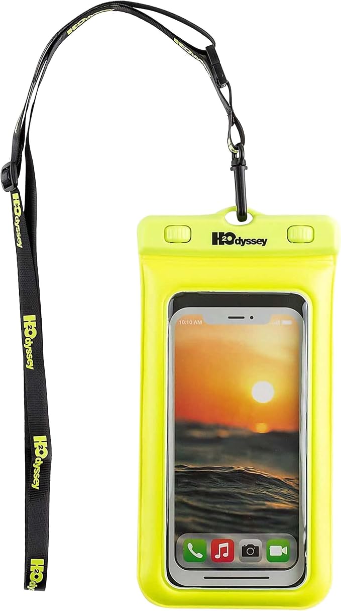 H2ODYSSEY Waterproof Phone Case and Lanyard - Excellent Waterproof Protection - Floats in The Water -Lanyard for Beach Kayak Travel - Universal Size - Yellow
