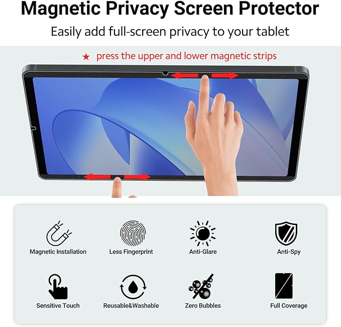 PYS® Magnetic Privacy Screen Protector for Samsung Galaxy Tab S9 Plus 2023/Tab S9 FE+ Plus/S7 FE 5G / S8 Plus/ S7 Plus 12.4 Inch/Removable Screen Protector,Anti-Glare,Anti-Spy,Bubble Free,[Easy On]