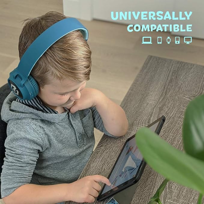 PowerLocus Kids Headphones Wireless, Bluetooth Headphones for Kids Over Ear, LED Lights, 85dB Safe Volume Limit, Foldable, Micro SD Mode, Built-in and Line-in Microphone for Phones,Tablets,Laptop