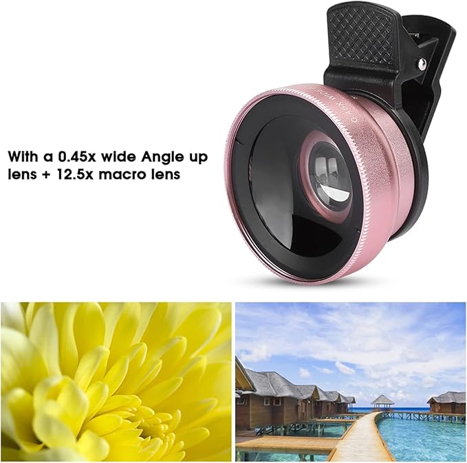 Professional Phone Camera Lens 12.5X Macro Lens and 0.45X Super Wide Angle Lens for Android & iOS Smartphone, Universal Design 2 in 1 Phone Lens Kit
