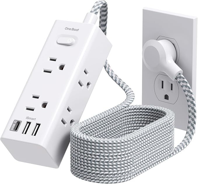 15 Ft Power Strip Surge Protector, Extension Cord with 6 Widely Outlets 3 USB Ports (1 USB C), 3-Side Outlet Extender Strip, Flat Plug, Wall Mount Small Power Strip for Travel Home Office College Dorm