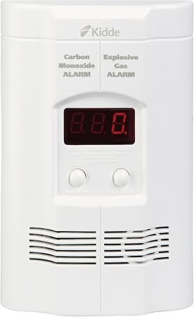 Kidde Carbon Monoxide + Explosive Gas, Natural Gas & Propane Alarm, Plug-in with 9V Battery Backup, Digital Display, 85 dB Alarm, LED Status Indicators, 3rd Edition