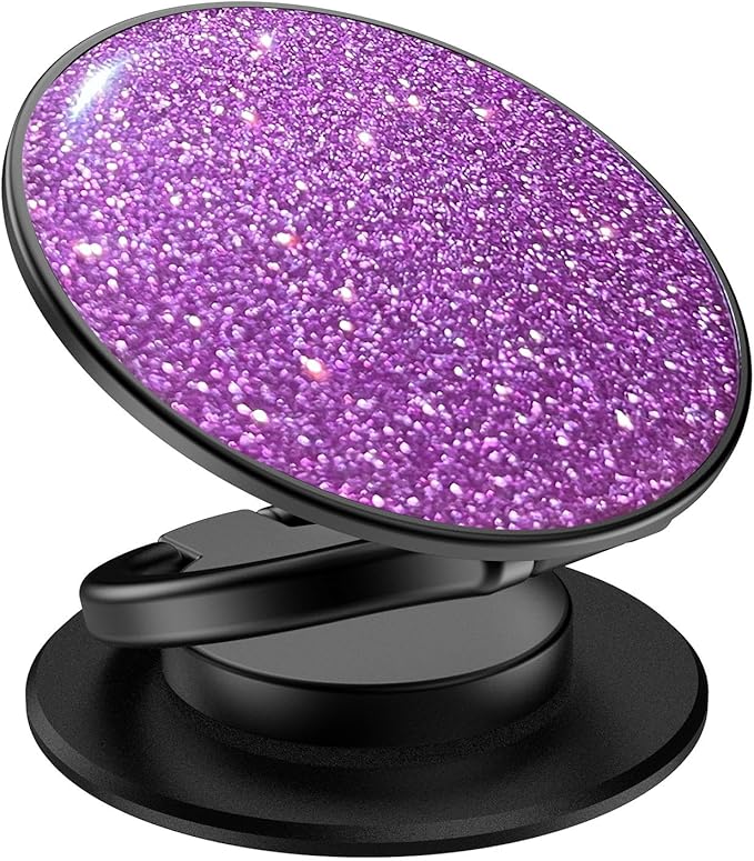 Phone Grip, Phone Ring Holder Finger Kickstand, 360°Rotation & Adjustable Metal Cell Phone Rings Gripper Stand Work with Magnetic Car Mount for iPhone Samsung & Other Phones - Sparkle Purple