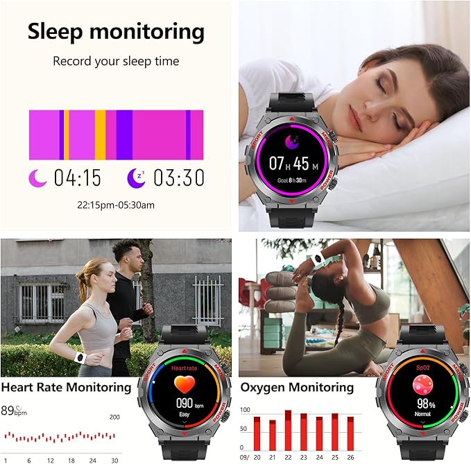 Military Smart Watches for Men(Answer/Make Calls), 1.52" HD Fitness Watch, AI Built-in,AI Face,Heart Rate Sleep Monitor, 100+ Sport Modes, Text, IP68 Waterproof Smartwatch for Android iOS