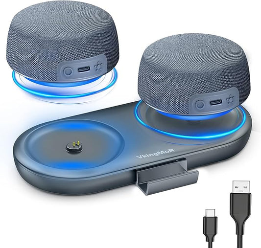 Dual Bluetooth Speaker Set with Magnetic Base & Phone Stand - TWS Stereo Sound, 10H Playtime, 3H with RGB Music Lights On- Bluetooth Wireless Speaker for Home Theater, Outdoor,TV Watching, Multi Room