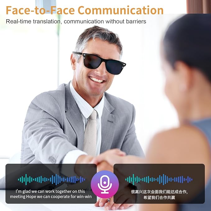 AI Smart Glasses for Men & Women with Chat GPT, Bluetooth Translation Glasses with 169 Languages, Open-Ear Design, Hands-Free Calls, UV Protection Smart Sunglasses for Traveling Working Business