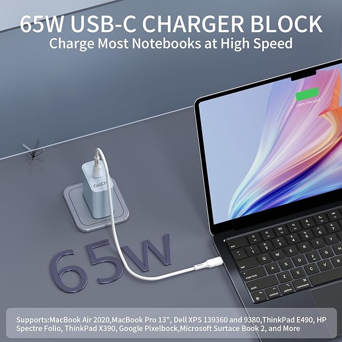 USB C Charger Block CALCINI 1 Pack GAN 65W Fast Type C Charger for Laptop Charger Power Adapter MacBook Pro/Air, GalaxyS21/S20, Dell XP S13, Note 20/10+, Phone15/Mini iPad,Pixel