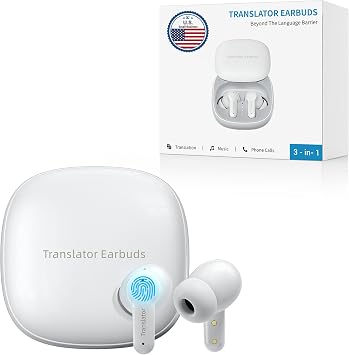 ANFIER M3 AI Translation Earbuds Real Time, Language Translator Device in 144 Languages, 3-in-1 Offline Two-Way Audífonos Traductores, Live Translate Headphones, No Subscription Required (White)