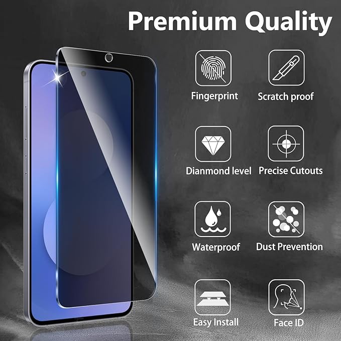 2+2 Pack Privacy Screen Protector Designed for Samsung Galaxy S25 FE 5G With 2 Pack Camera Lens Protector,Full Coverage Anti-Spy Tempered Glass Film,9H Hardness,Bubble Free,Easy to Install