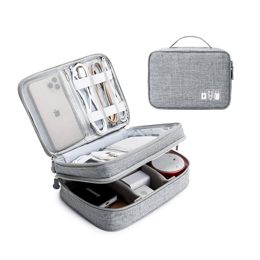 Lanola Travel Cable Organizer Bag, Electronic Accessories Case Portable Double Layer Cable Storage Bag for Cord, Charger, Flash Drive, Phone, SD Card,Personal Items - (Grey)