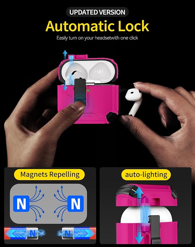Compatible with AirPods 4 Case,Magnetic Automatic Lock with Phone Stand & Cleaning Kit,Compatible with Magsafe Cover -Rose red