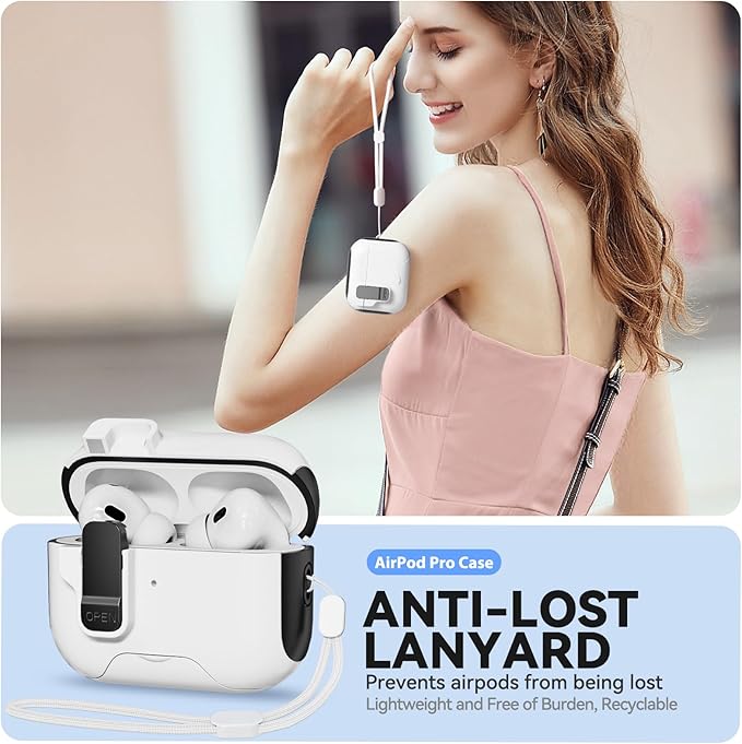 for AirPods Pro Case with Phone Stand, Secure Lock Cases Compatible with Airpods Pro 2nd/1st Generation, Drop-Proof Cover with Cleaner and Keychain for Women Girly (Black+White)