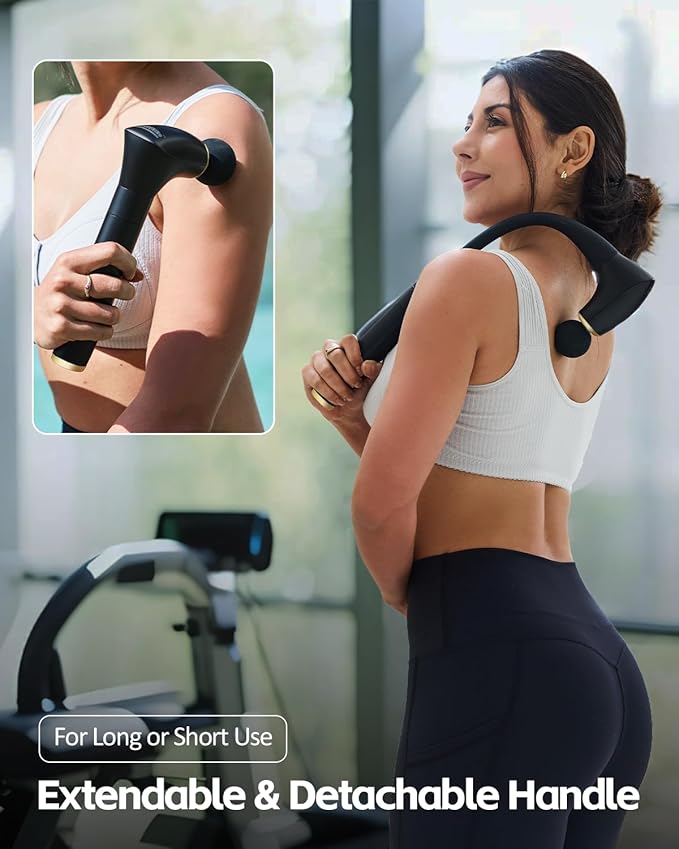 2-in-1 Detachable Percussion Massage Gun with Extension Handle, Back Massager for Pain Relief Deep Tissue Muscle Massager for Arm Shoulder Lower Back Thigh Waist, Gifts for Women , FSA-HSA Eligible