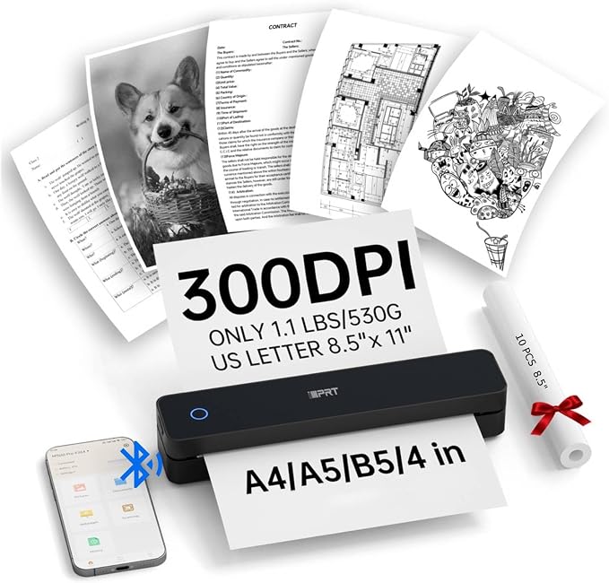 iDPRT Portable Thermal Printer, 300DPI Inkless-Bluetooth Mobile Printers