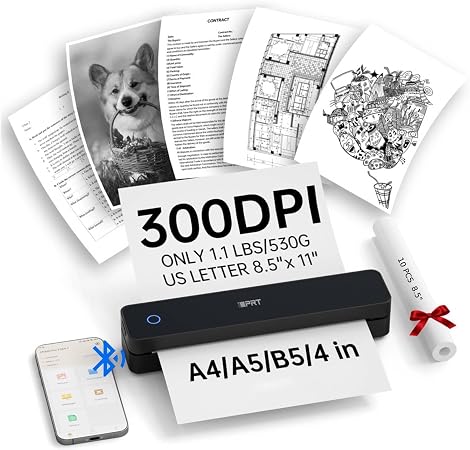 iDPRT Portable Thermal Printer, 300DPI Inkless-Bluetooth Mobile Printers
