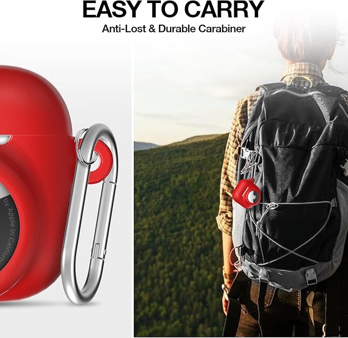 2 in 1 Silicone Case Compatible with AirPod 4 and AirTag 2/1, Shockproof Protective Skin Cover for AirPods 4th Generation with Cleaner Kit & Carabiner (Red)