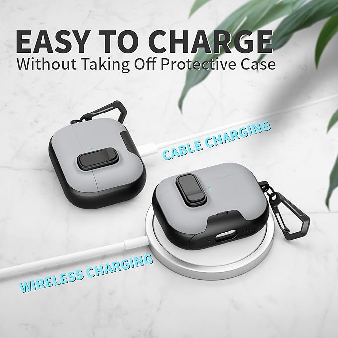 for AirPods Pro 3 Case with Lock,TPU Leather Texture Durability Anti-Lost & Shockproof Protective Cover Accessories with Cleaning Kit in Keychain for Apple AirPod Pro 3 Generation 2025(Black/Grey)