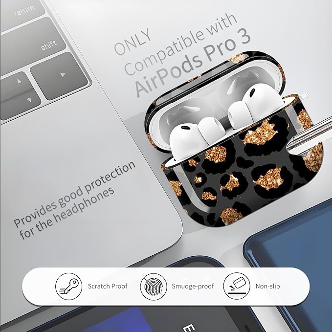 AirPod Pro 3 (2025) Case Cover for Women, Cute Shockproof TPU Protective Case with Gold Round Buckle, Anti-Drop Design Cute Gold Leopard