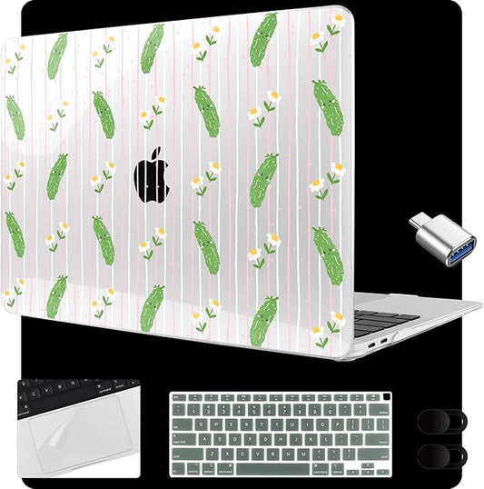 MEEgoodo for MacBook Air 13.3 inch Case 2021 2020 2019 2018 A2337 M1 A2179 A1932, Laptop Shell for MacBook Air M1 with Keyboard Webcam Cover&Trackpad Film&Type C Adapter,Cute Cucumbers & Smiling Faces