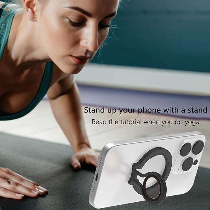 Magnetic Phone Ring Stand for MagSafe, Adjustable Silicone Finger Grip Holder with Kickstand, Compatible with iPhone 16/15/14/13/12 Series & Android Devices – 8D Black