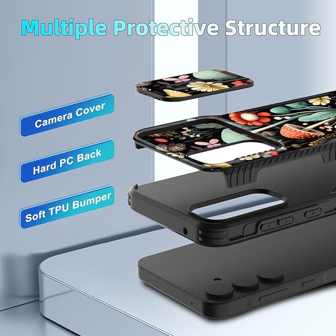 for Galaxy A35 5G Case Built in Slide Camera Lens Cover,Heavy Duty Shockproof Protection Dual Layer Case for Samsung Galaxy A35 5G 6.6 inch 2024,Mushroom Forest